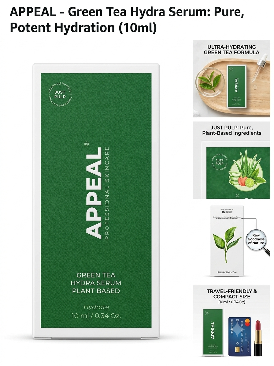 APPEAL (House Of Pulpveda) Green Tea Hydra Serum for dry and dehydrated skin | Boosts Moisture | Detoxifies Skin | Plant Based | Botanical extracts | olive & Argan |10 ml