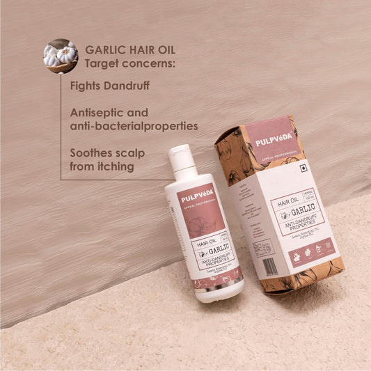 GARLIC HAIR OIL WITH JOJOBA, LEMON & NEEM HERB EXTRACTS | ANTI DANDRUFF |150 ml Hair Oil Pulpvéda