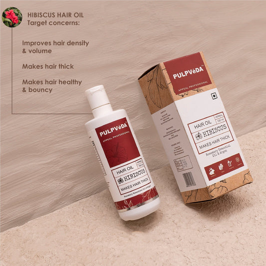 HIBISCUS HAIR OIL WITH ROSEMARY LEAF AND ARGON HERB EXTRACTS | Makes Hair Thick |150 ml Hair Oil Pulpvéda