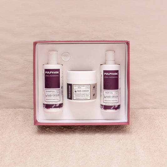 RED ONION HAIR ESSENTIAL KIT| Prevents Hair fall & Dryness hair care kit Pulpvéda