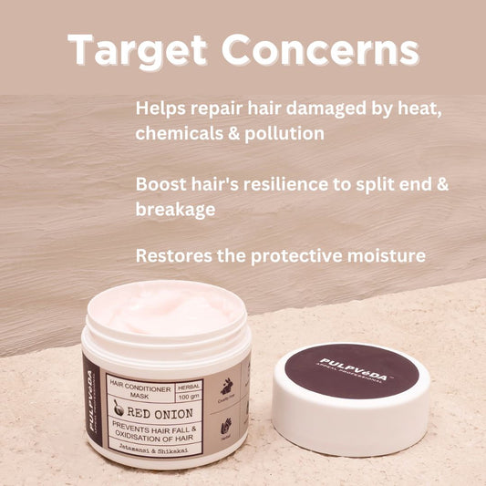 RED ONION HAIR CONDITIONER MASK WITH JATAMANSI AND SHIKAKAI HERB EXTRACTS | IMPROVES HAIR AND DENSITY VOLUME |100 GM Hair CONDITIONER MASK Pulpvéda