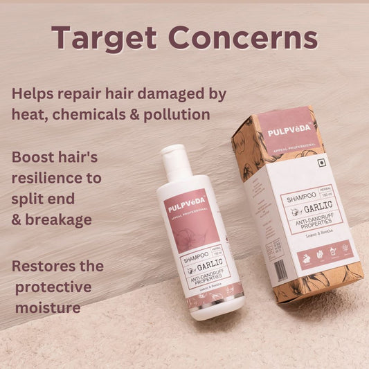 GARLIC HAIR SHAMPOO WITH LEMON & REETHA HERB EXTRACTS | ANTI DANDRUFF |150 ml Hair Shampoo Pulpvéda