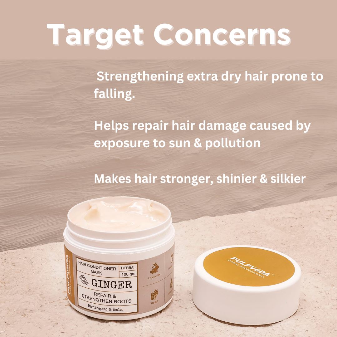 GINGER HAIR CONDITIONER MASK WITH BHRINGRAJ AND AMLA HERB EXTRACTS | REPAIR AND STRENGHTEN ROOTS | 100 GM Hair CONDITIONER MASK Pulpvéda