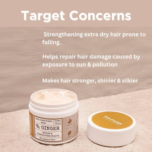 GINGER HAIR CONDITIONER MASK WITH BHRINGRAJ AND AMLA HERB EXTRACTS | REPAIR AND STRENGHTEN ROOTS | 100 GM Hair CONDITIONER MASK Pulpvéda