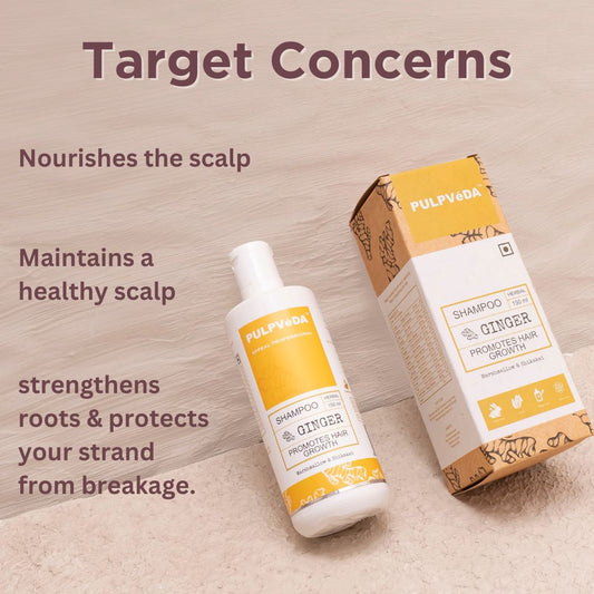 GINGER HAIR SHAMPOO WITH MARSHMALLOW & ONION SEED HERB EXTRACTS | PROMOTES HAIR GROWTH |150 ml Hair Shampoo Pulpvéda