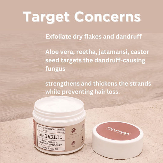 GARLIC HAIR CONDITIONER MASK WITH CASTOR AND NEEM OIL HERB EXTRACTS | REVITALIZES HAIR AND REMOVES DANDRUFF| 100 GM Hair CONDITIONER MASK Pulpvéda