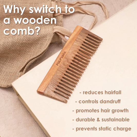 WIDE TOOTH NEEM WOOD COMB FOR LONG OR THICK HAIR Health & Beauty Pulpvéda