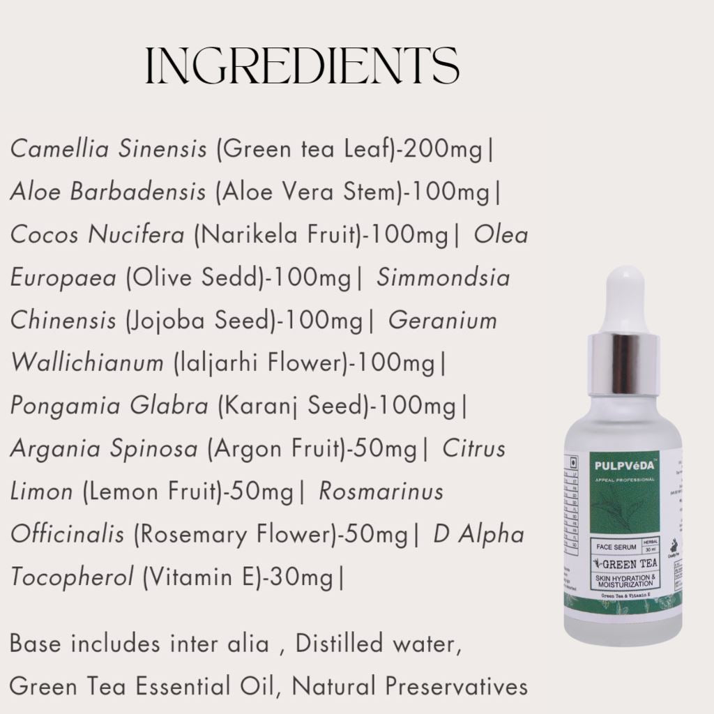 GREEN TEA FACE SERUM WITH VITAMIN E 30ml Health & Beauty Pulpvéda