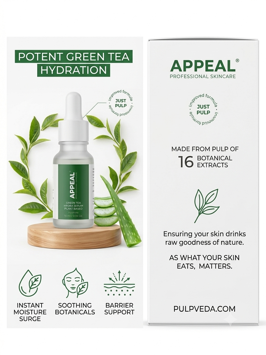 APPEAL (House Of Pulpveda) Green Tea Hydra Serum for dry and dehydrated skin | Boosts Moisture | Detoxifies Skin | Plant Based | Botanical extracts | olive & Argan |10 ml