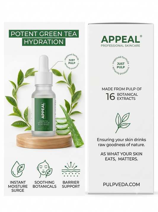 APPEAL (House Of Pulpveda) Green Tea Hydra Serum for dry and dehydrated skin | Boosts Moisture | Detoxifies Skin | Plant Based | Botanical extracts | olive & Argan |10 ml