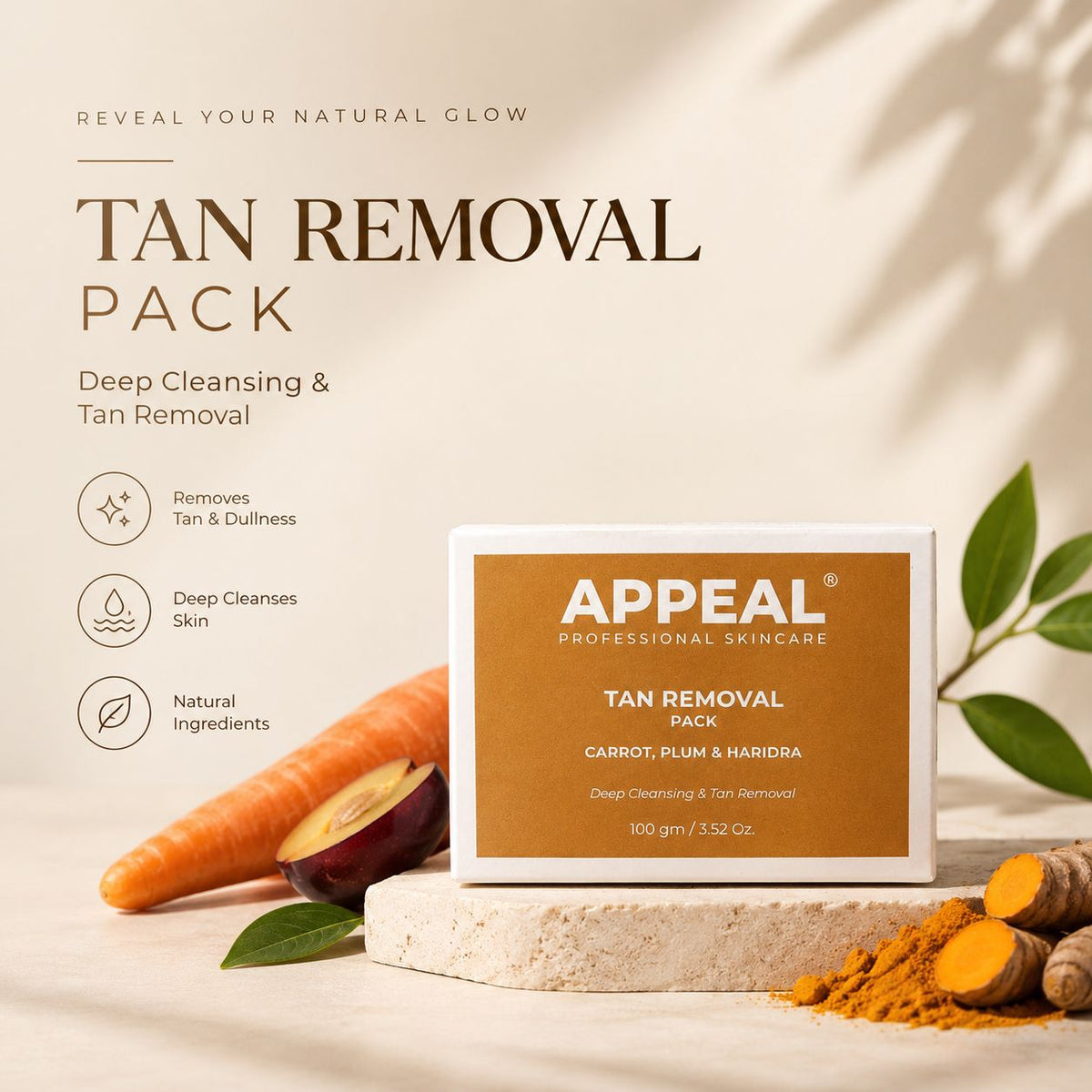 APPEAL TAN REMOVAL PACK WITH CARROT, PLUM AND HARIDRA 100 GM